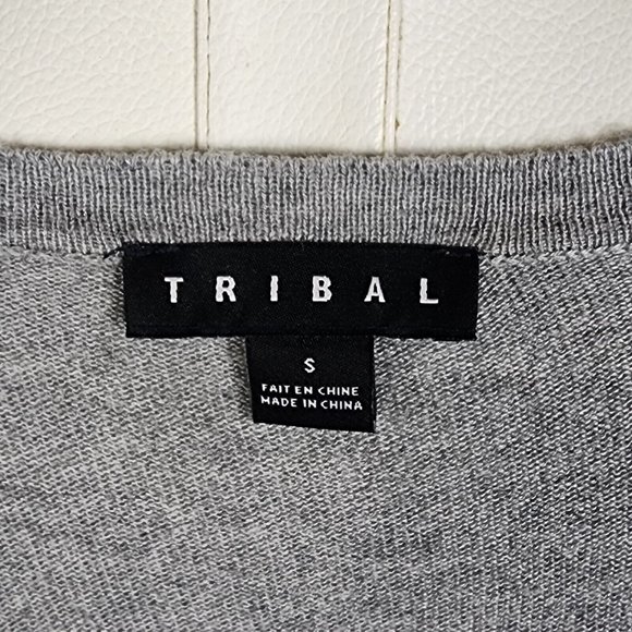 Tribal Gray Fringed Pullover Knit Top Size S - Picture 4 of 4